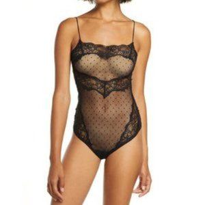 Free People Intimates Black Lace/Mesh Bodysuit